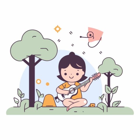 Little girl playing ukulele in the park