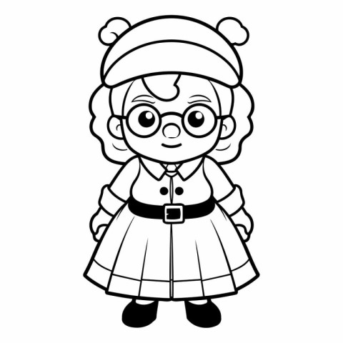 Cute cartoon girl. Black and white vector illustration for color