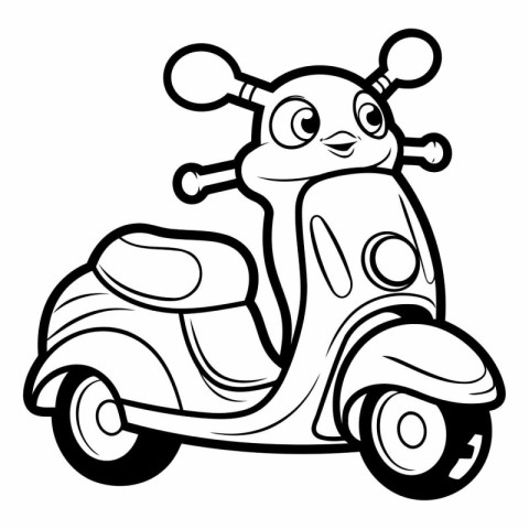 Black and White Cartoon Illustration of Funny Scooter Character