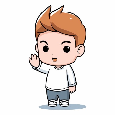 Cute Little Boy Waving Hand Cartoon Character Vector Illustratio