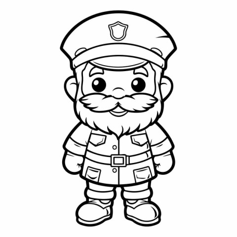 Black and White Cartoon Illustration of Cute Sailor Captain Char