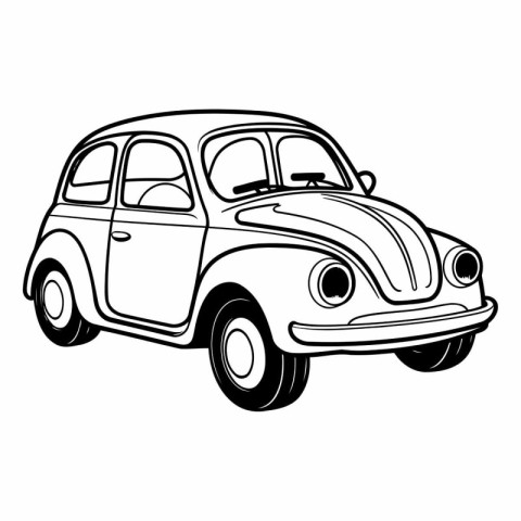 Retro car isolated on white background in sketch style.