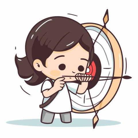 Cute little girl aiming with bow and arrow cartoon vector illust