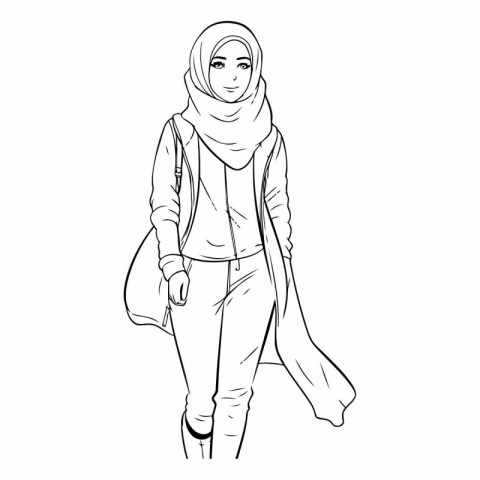 Outline of a young beautiful muslim woman in a hijab