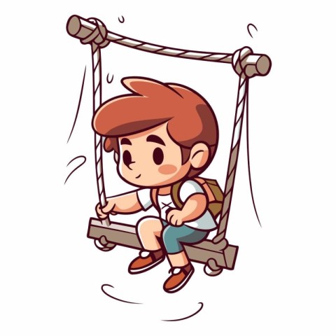 Boy swinging on a swing isolated on white background.