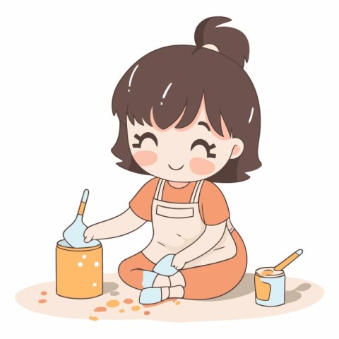 girl who is playing with a paint in the kitchen vector illustrat