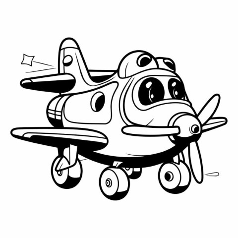 Illustration of a cartoon military airplane on a white backgroun