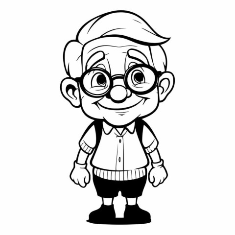 Cute Cartoon Granny - Black and White Vector Illustration for Co