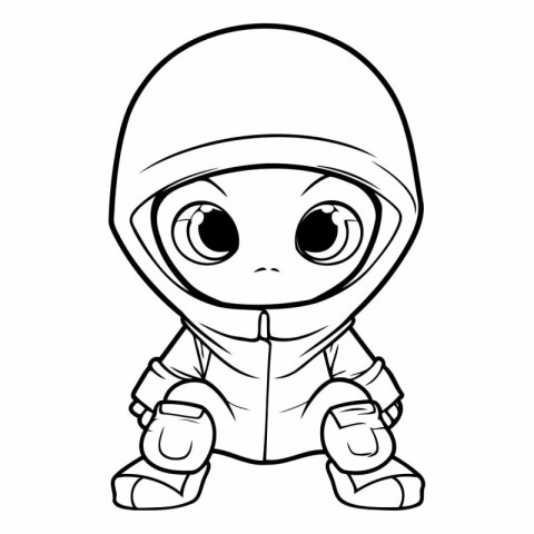 Cute Cartoon Astronaut - Black and White Illustration. Vector