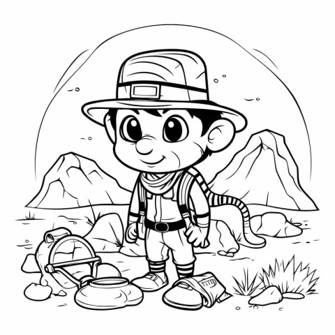 Coloring Page Outline Of a Little Boy in the Campground