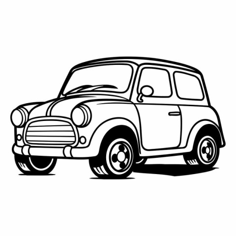 Retro car. Black and white vector illustration for coloring book