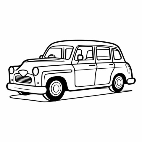 Retro car on white background in doodle style.