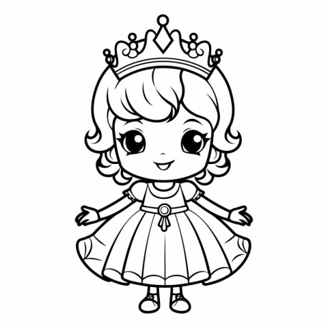 Cute princess with crown for coloring book or page.