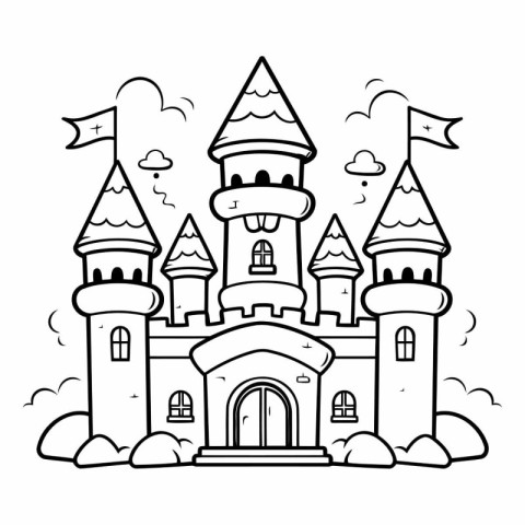 Cartoon castle for coloring book. Black and white