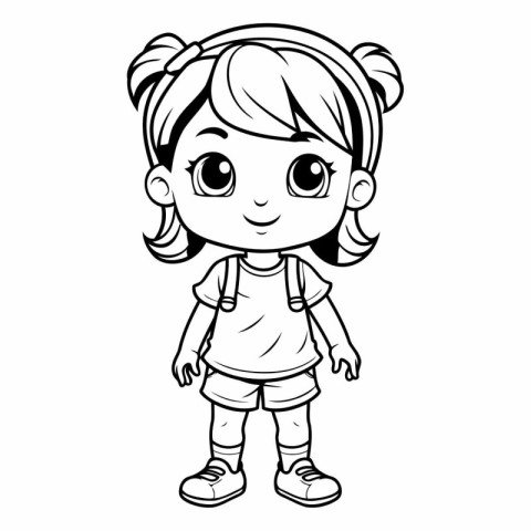 Cute little girl with ponytail for coloring book.