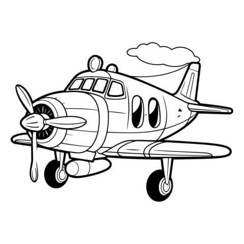 Vintage airplane. Cartoon style for coloring book.