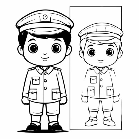 Black and White Cartoon Illustration of Kids Policeman or Police