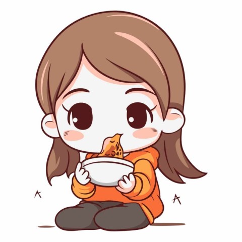 Illustration of a Cute Little Girl Eating a Slice of Orange