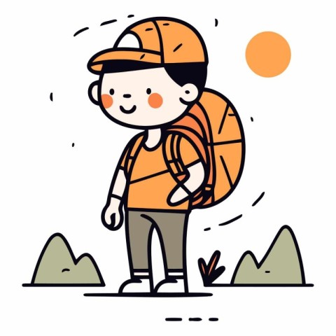 Vector illustration of a boy with a backpack on his back in the