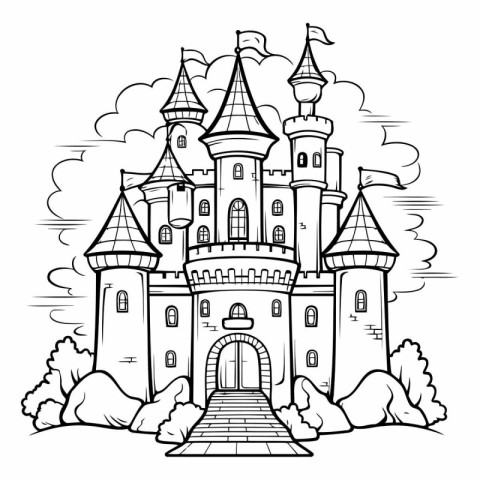 Coloring book for children: castle in the forest