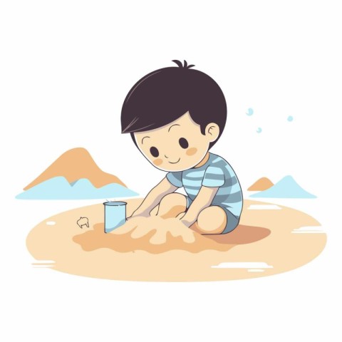 Cute little boy playing with sand on the beach