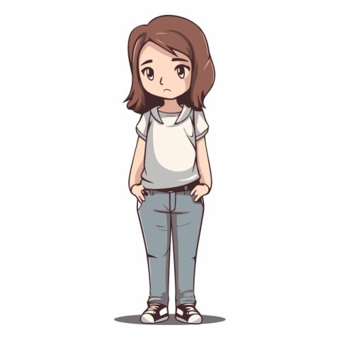 Illustration of a Cute Teenage Girl Wearing Jeans