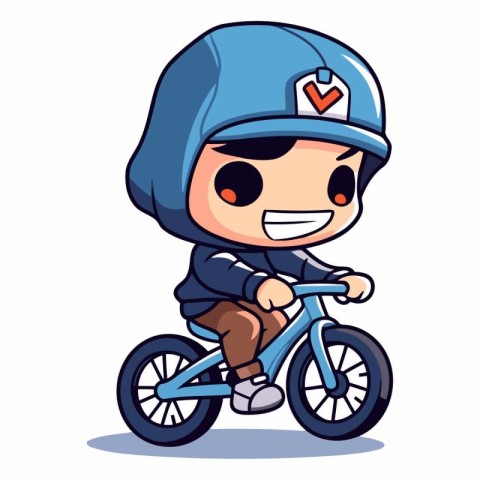 Cute boy riding bicycle with helmet. vector cartoon character il