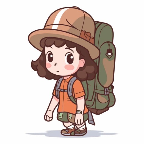 Illustration of a Kid Boy Wearing a Backpack and Hat