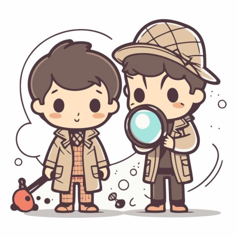 Illustration of a boy and a boy explorer looking through a magni