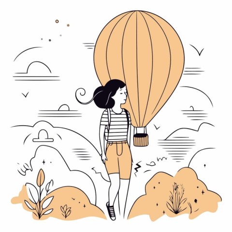 Vector illustration of a girl with a hot air balloon on the back