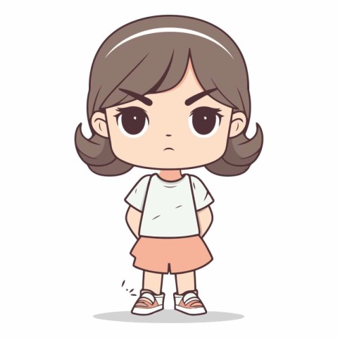 Angry little girl cartoon character vector illustration. Cute li