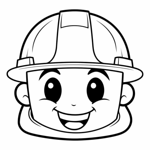 Firefighter Smiling Face - Black and White Cartoon Illustration.