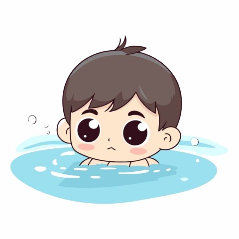 Illustration of a Cute Little Boy Swimming in the Pool