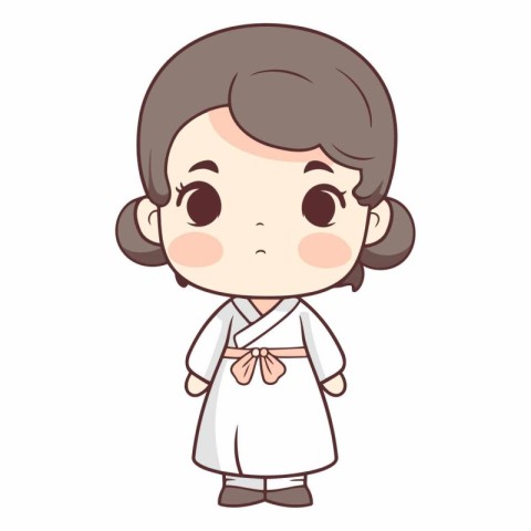 Cute japanese girl wearing kimono cartoon vector illustration gr