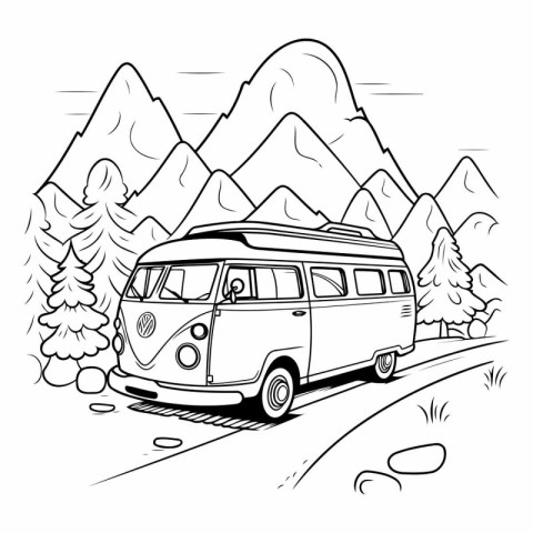 Vintage camper van on the road in the mountains