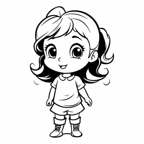 Cute Little Girl Cartoon Mascot Character Vector Illustration.