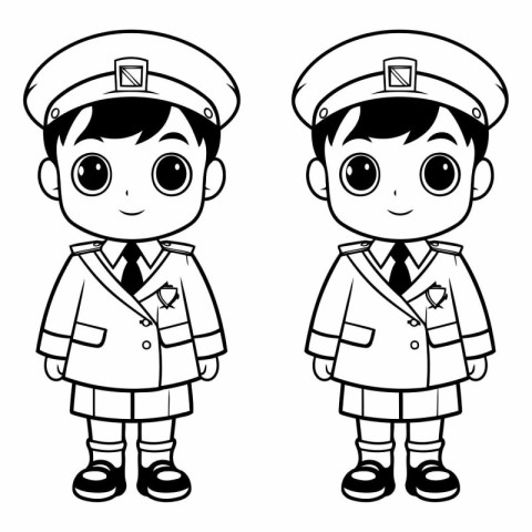 Sailor Boy and Girl Coloring Page Cartoon Vector Illustration