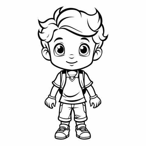 Cute Cartoon Boy - Black and White Vector Illustration. Isolated