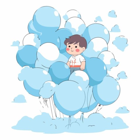 Boy with balloons in the sky for your design.