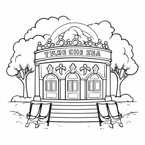 Illustration of a circus building in the park. outline style.