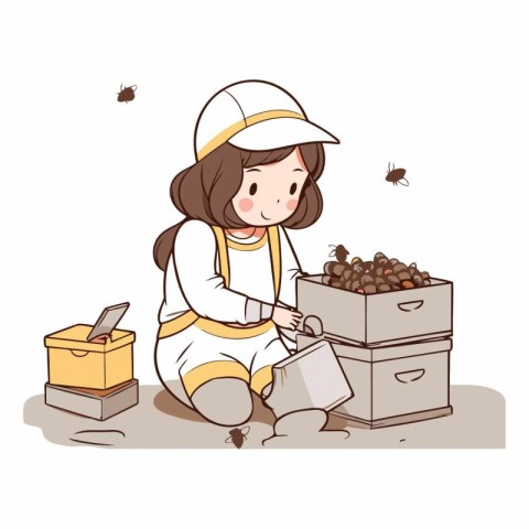 Illustration of a Little Girl Picking Nuts from a Box