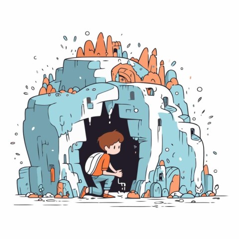 Kid exploring the city. Cute hand drawn vector illustration in c