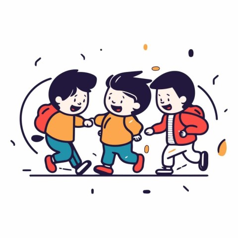 Children running together in doodle cartoon style.