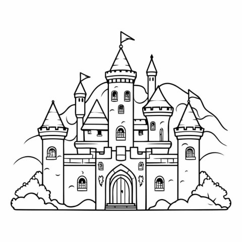 beautiful castle fairytale in the landscape vector illustration