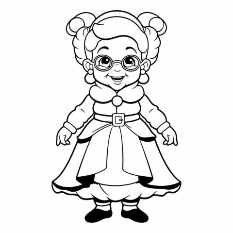 Black and White Cartoon Illustration of Cute Little Girl Charact