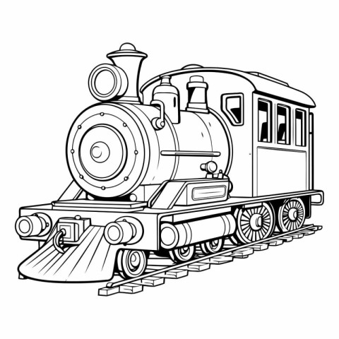 Vintage locomotive isolated on white background. Hand drawn vect