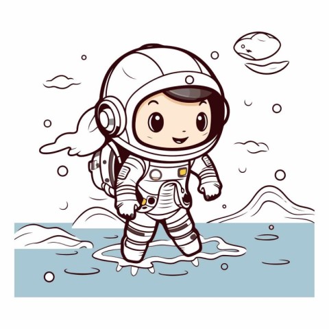 Cute cartoon astronaut in the sea of a cartoon astronaut.