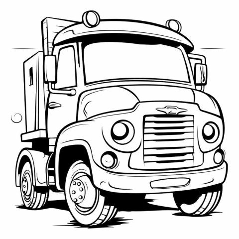 Truck - Black and White Cartoon Illustration of a Truck for Colo