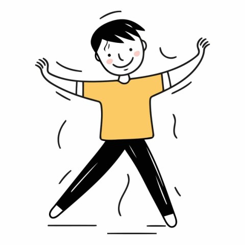 Young boy dancing in a yellow t-shirt.