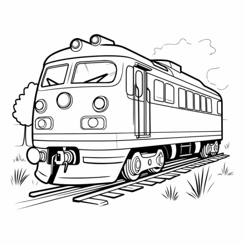 Train on the rails. Black and white vector illustration for colo